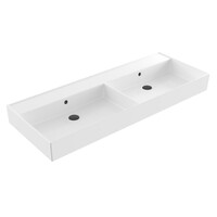 Wastafel Sanilux Edge Keramiek 120 Dubbele Wasbak 0 Kraangaten Glans Wit