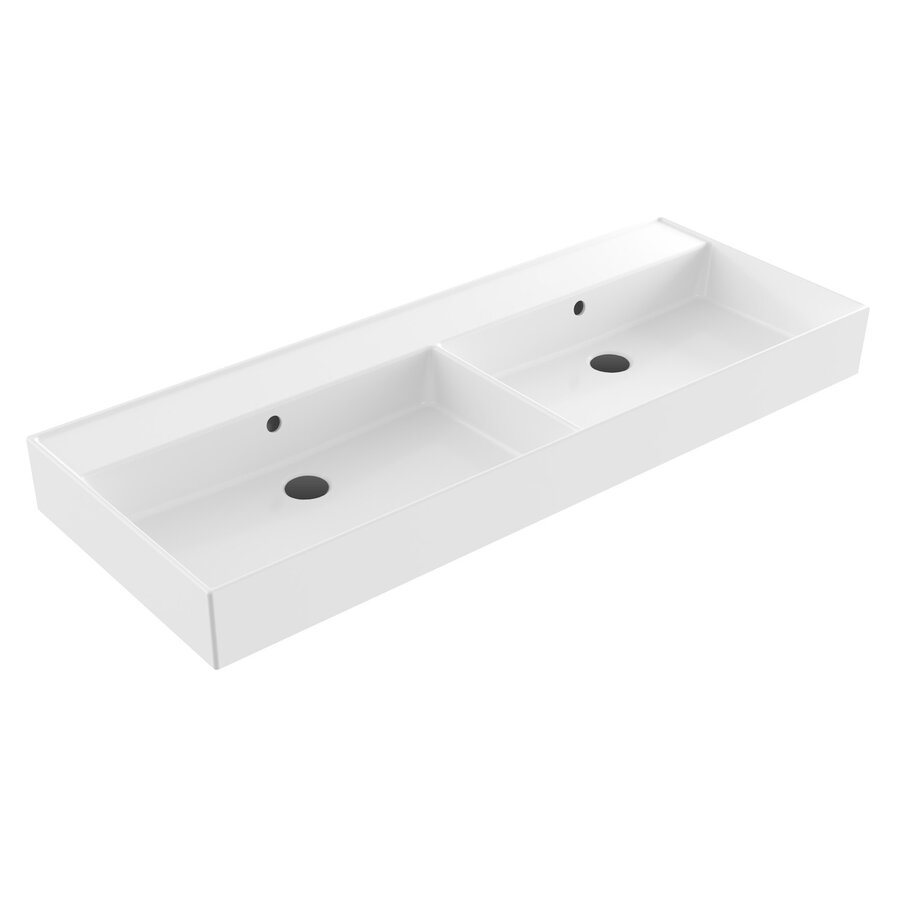 Wastafel Sanilux Edge Keramiek 120 Dubbele Wasbak 0 Kraangaten Glans Wit