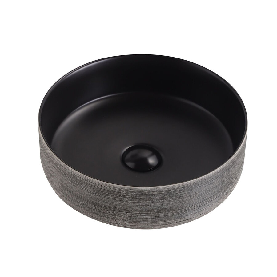 Waskom BWS Keramiek Met Geborsteld Zilver Relief 36 cm Zwart