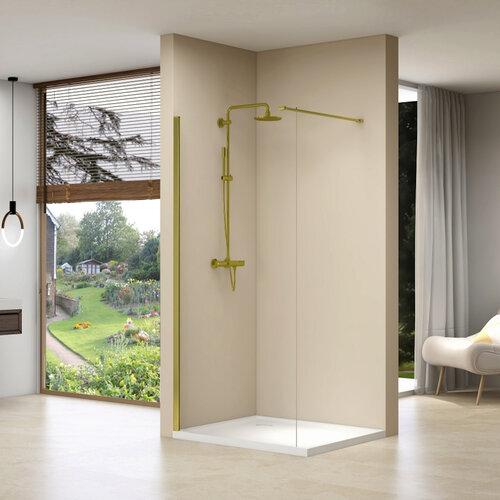 Inloopdouche Van Rijn Products Vaste Wand 29-31 x 200 cm Helder Glas en Gouden Muurprofiel 