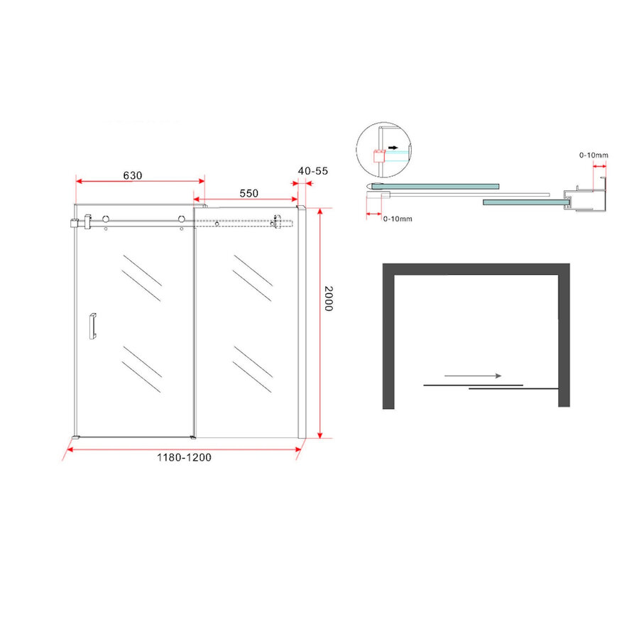 Tweedelige Nis Schuifdeur BWS Cura 120x200 cm 8 mm NANO Coating