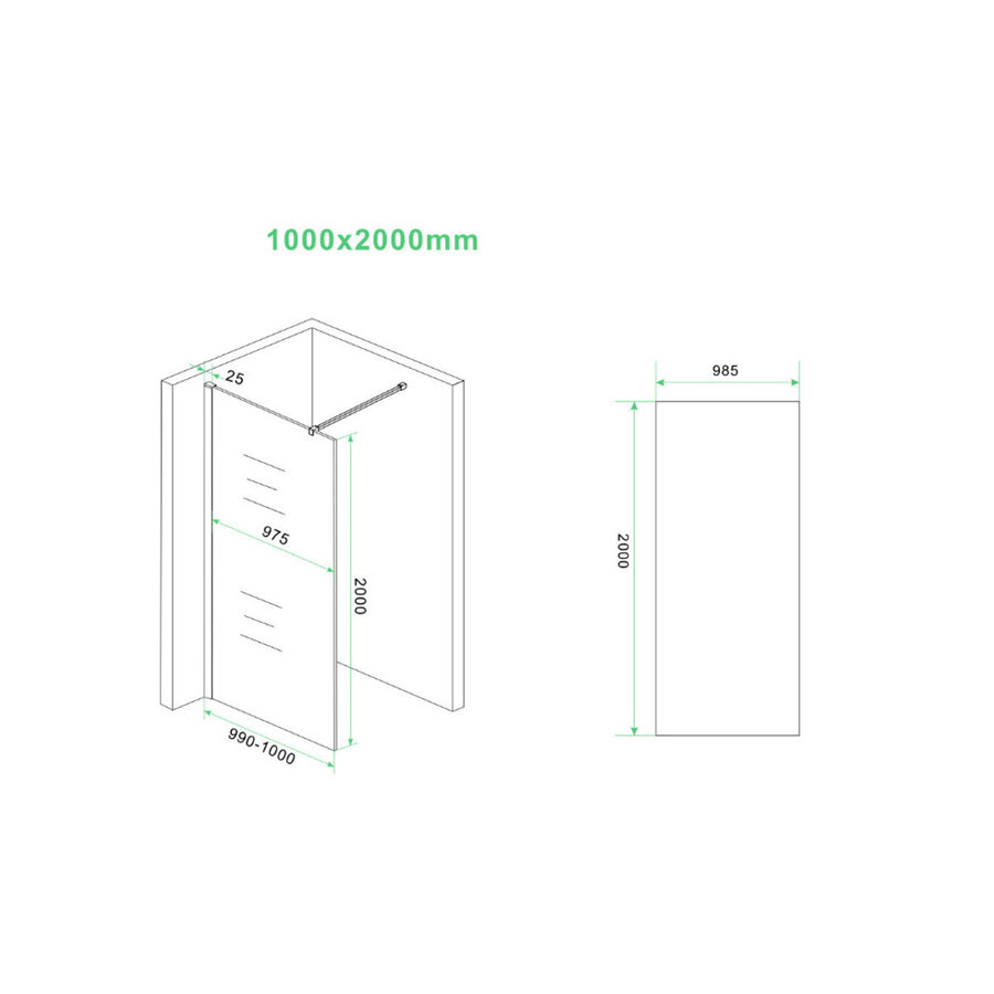 Inloopdouche Wiesbaden Slim Brons Rookglas 100x200 8mm Nano Coating