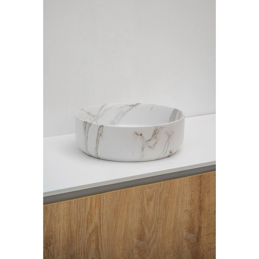 Waskom Riho Marmic Rond 34,6x34,6x11,4 cm Mat Wit Marmer Keramiek