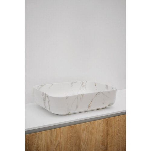 Waskom Riho Marmic Rechthoek 50x39x13 cm Mat Wit Marmer Keramiek 