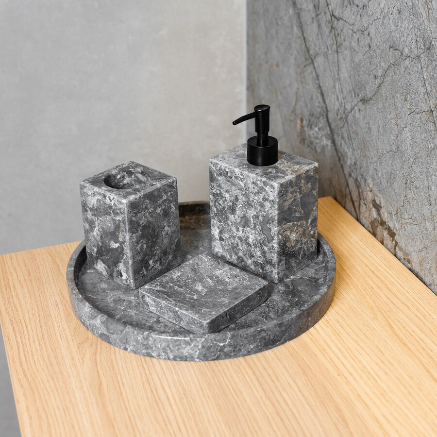 Accessoires set Loutro Sabii Bestaande Uit Tandenborstelhouder, Zeephouder, Zeeppompje en Zeepschaal Taupe