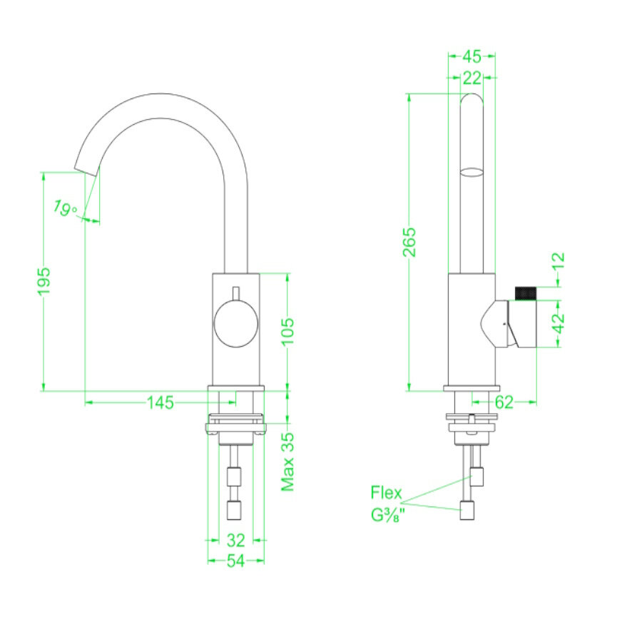 Wastafelkraan IVY Tribe Draaibare Uitloop Coldstart Geborsteld RVS316