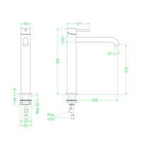 Wastafelkraan IVY Concord Model L Coldstart RVS316 Geborsteld Mat Goud PVD
