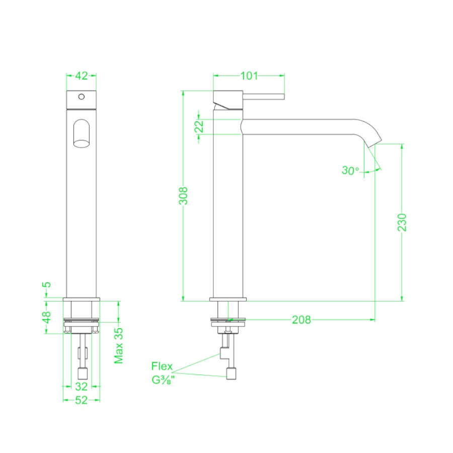 Wastafelkraan IVY Concord Model L Coldstart RVS316 Geborsteld Carbon Black PVD