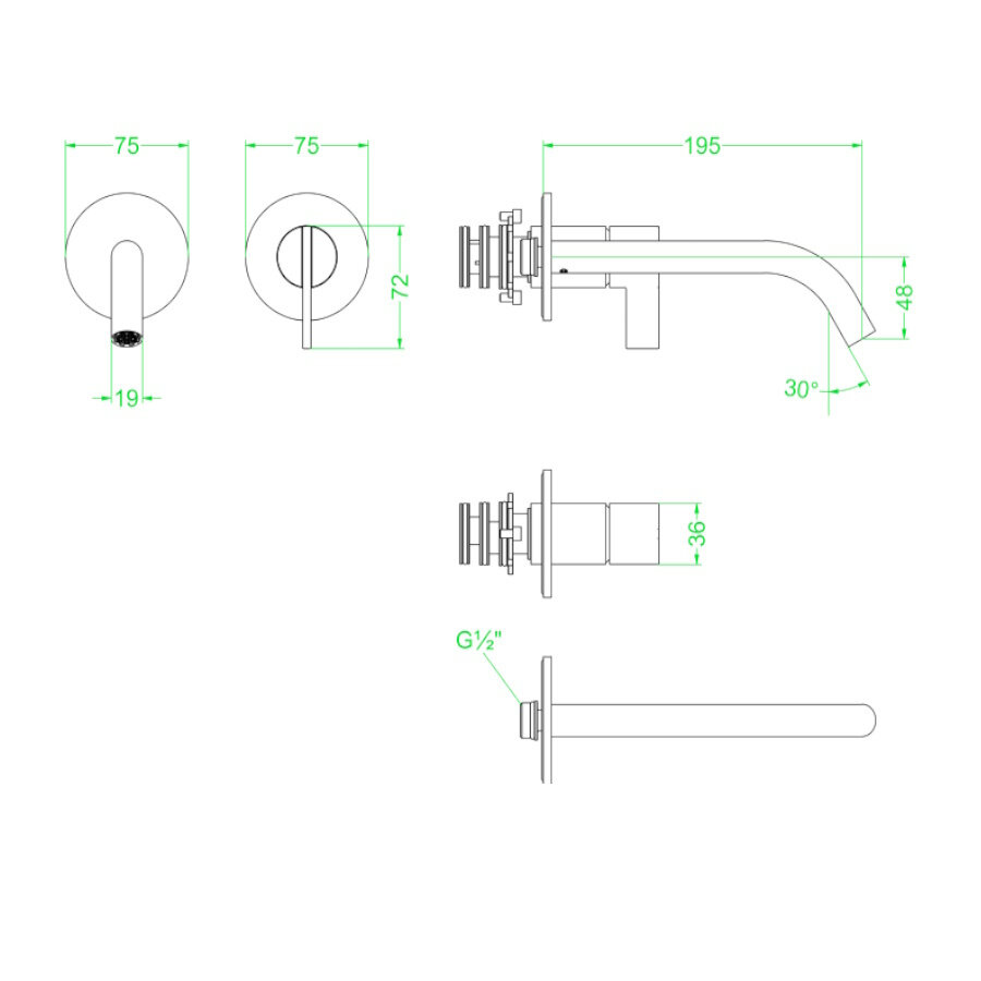 Inbouw Wastafelmengkraan IVY Pact 2-gats Coldstart Mat Zwart PED