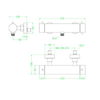 Douchethermostaatkraan IVY Concord Opbouw Cooltouch RVS316 Geborsteld Carbon Black PVD