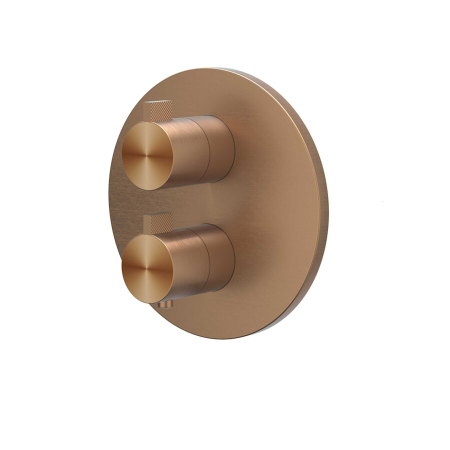 Afbouwdeel IVY Tribe Inbouwthermostaat 2-weg Met Rond Rozet Geborsteld RVS316 Mat Koper PVD