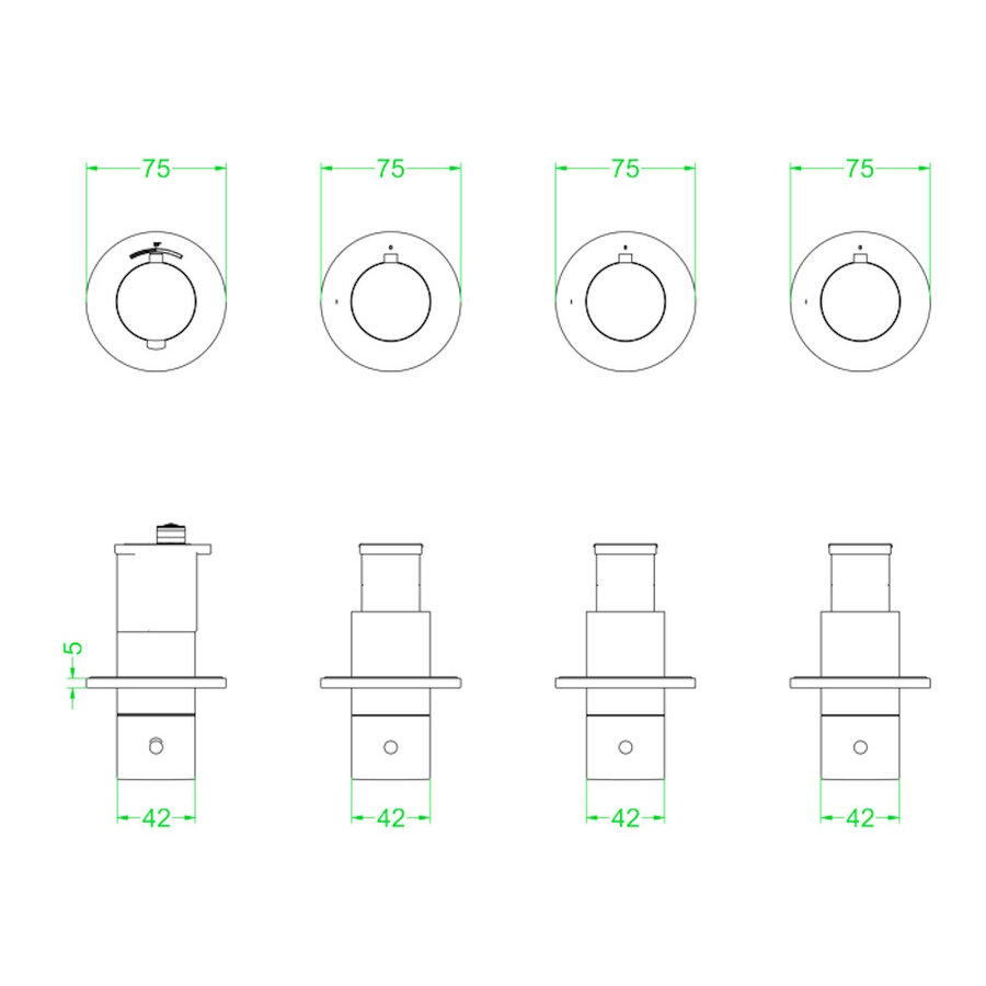 Afbouwdeel IVY Concord Inbouwthermostaat 3 Stopkranen Symmetry Met Ronde Rozetten Geborsteld RVS316