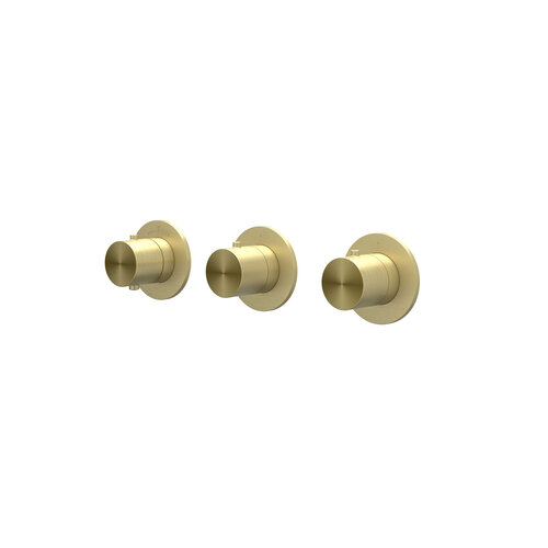 Afbouwdeel IVY Concord Inbouwthermostaat 2 Stopkranen Symmetry Met Ronde Rozetten RVS316 Geborsteld Mat Goud PVD 