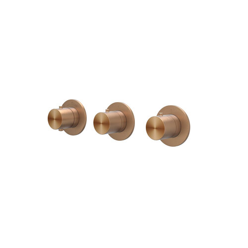 Afbouwdeel IVY Concord Inbouwthermostaat 2 Stopkranen Symmetry Met Ronde Rozetten RVS316 Geborsteld Mat Koper PVD 