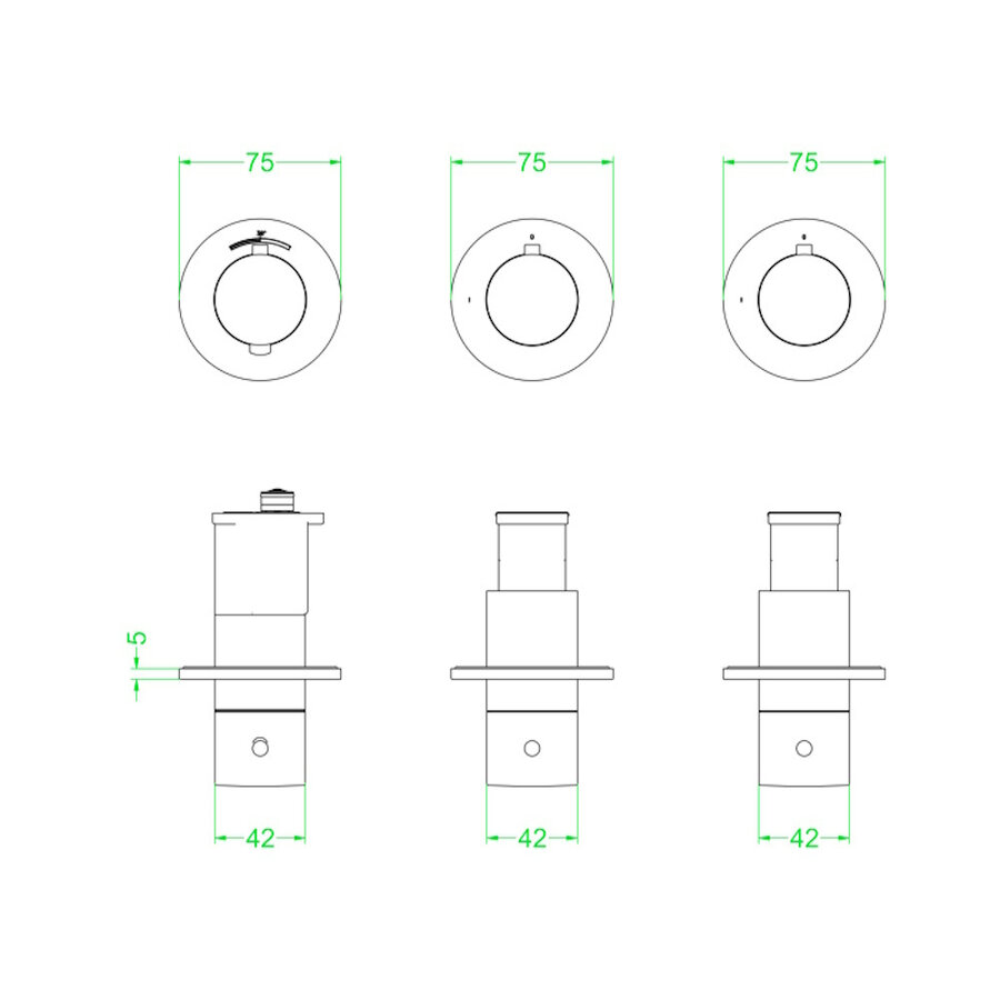 Afbouwdeel IVY Concord Inbouwthermostaat 2 Stopkranen Symmetry Met Ronde Rozetten RVS316 Geborsteld Mat Koper PVD
