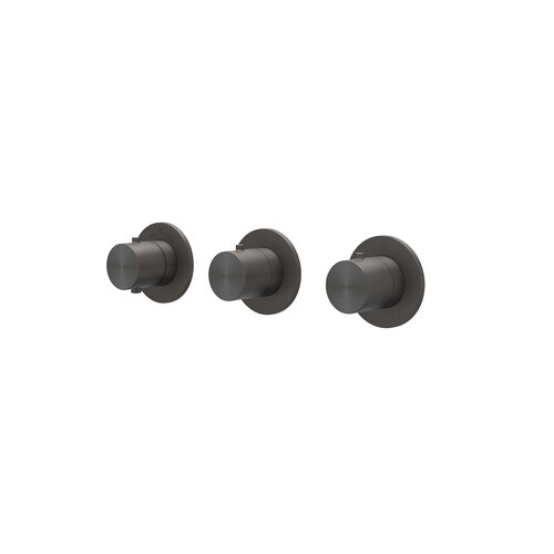 Afbouwdeel IVY Concord Inbouwthermostaat 2 Stopkranen Symmetry Met Ronde Rozetten RVS316 Geborsteld Carbon Black PVD 