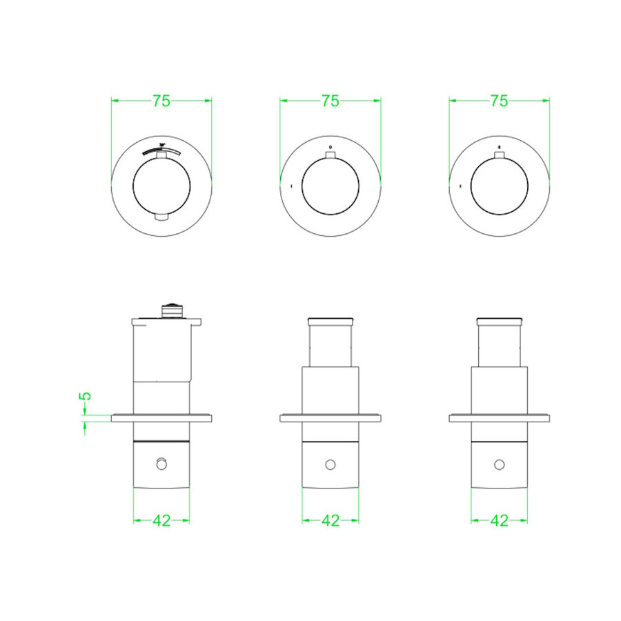 Afbouwdeel IVY Concord Inbouwthermostaat 2 Stopkranen Symmetry Met Ronde Rozetten RVS316 Geborsteld Carbon Black PVD
