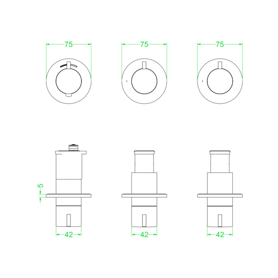 Afbouwdeel IVY Tribe Inbouwthermostaat 2 Stopkranen Symmetry Met Ronde Rozetten RVS316 Geborsteld Carbon Black PVD