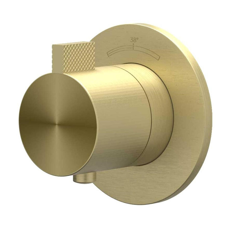 Afbouwdeel IVY Tribe Inbouwthermostaat Symmetry Met Rond Rozet RVS316 Geborsteld Mat Goud PVD