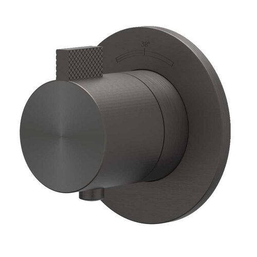 Afbouwdeel IVY Tribe Inbouwthermostaat Symmetry Met Rond Rozet RVS316 Geborsteld Carbon Black PVD 