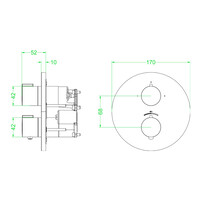 Afbouwdeel IVY Pact Inbouwthermostaat Symmetry 2-Weg Stop-Omstel Met Rond Rozet Geborsteld Metal Black PVD