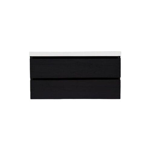 Onderkast Sanilux Trendline Met Greeplijst Mat Zwart 100x47x52 cm Black Oak 