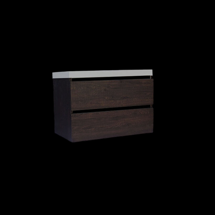 Onderkast Sanilux Trendline Met Greeplijst Mat Zwart 80x47x52 Cm Brown Oak