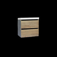 Onderkast Sanilux Trendline Met Greeplijst Mat Zwart 60x47x52 Cm Naturel Oak