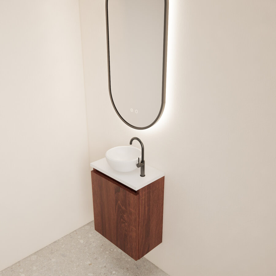 Fonteinmeubel BWS Meadow 40x50 cm Choco Eiken Incl. Topplaat Mat Wit