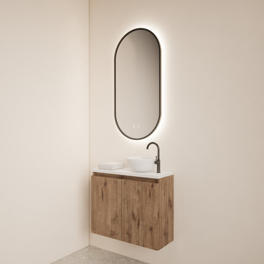 Fonteinmeubel BWS Meadow 60x50 cm Wellington Oak Incl. Topplaat Mat Wit