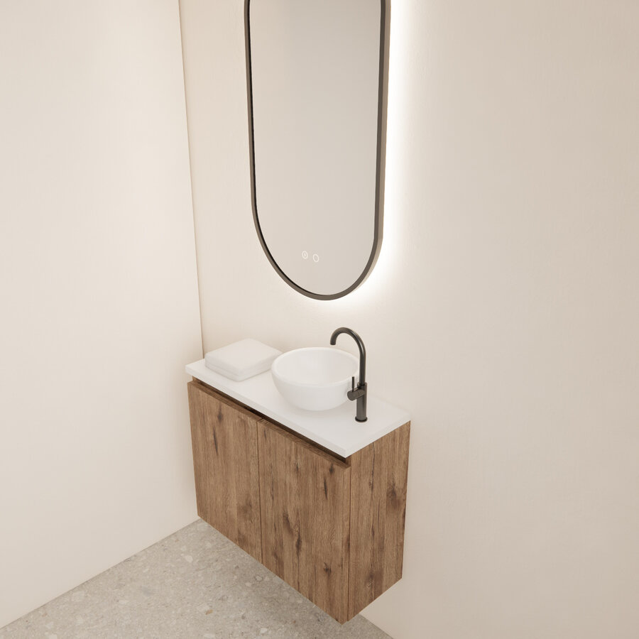 Fonteinmeubel BWS Meadow 60x50 cm Wellington Oak Incl. Topplaat Mat Wit