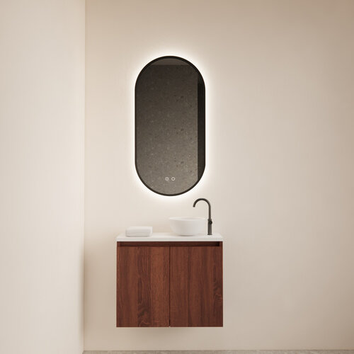 Fonteinmeubel BWS Meadow 60x50 cm Choco Eiken Incl. Topplaat Mat Wit 