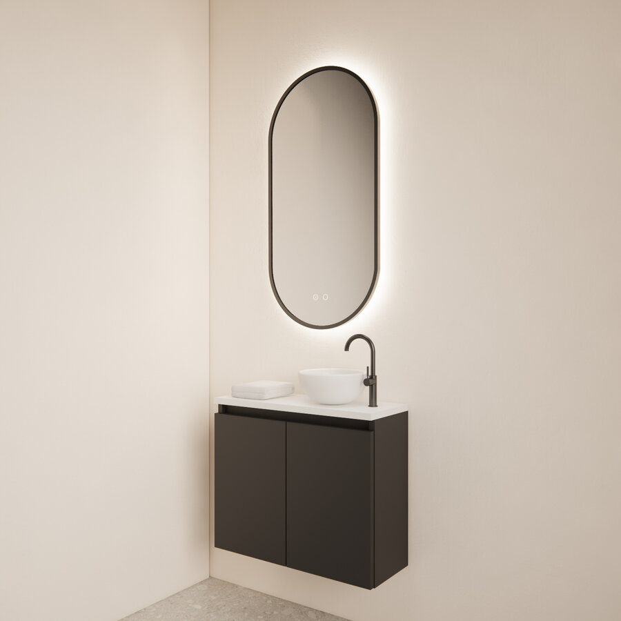 Fonteinmeubel BWS Meadow 60x50 cm Mat Zwart Incl. Topplaat Mat Wit