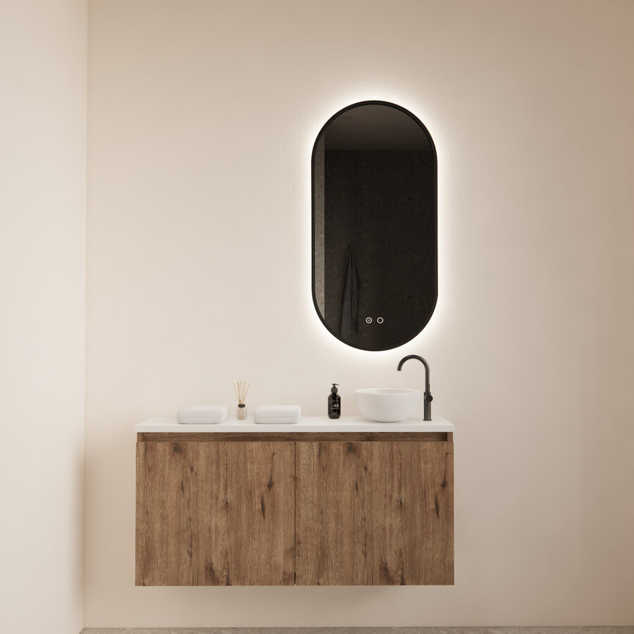 Fonteinmeubel BWS Meadow 100x50 cm Wellington Oak Incl. Topplaat Mat Wit