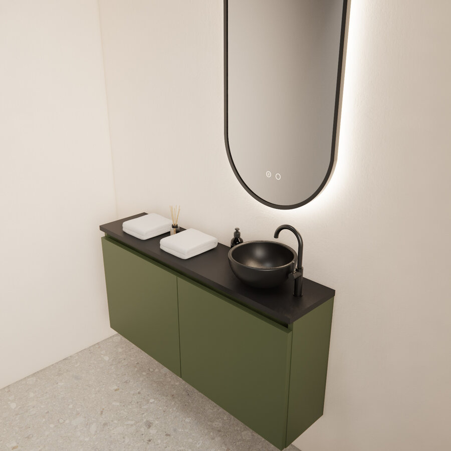 Fonteinmeubel BWS Meadow 100x50 cm Olijf Groen Incl. Topplaat Mat Zwart
