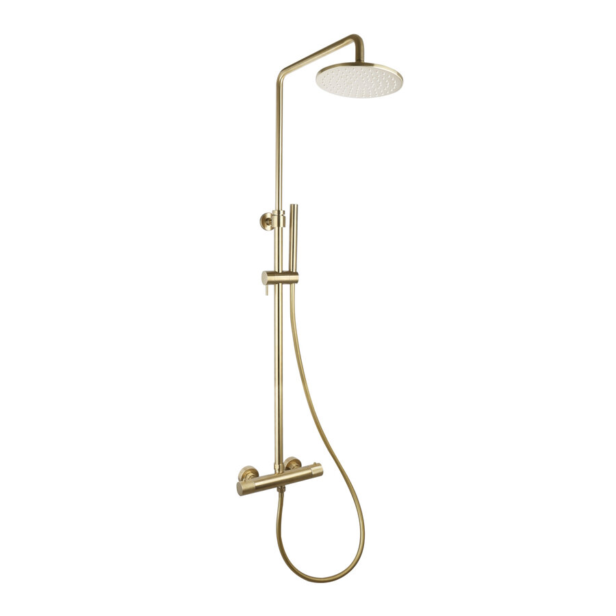 Regendoucheset Opbouw Sanilux Blair Thermostatisch Geribbelde Knop Douchekop 25 cm Goud