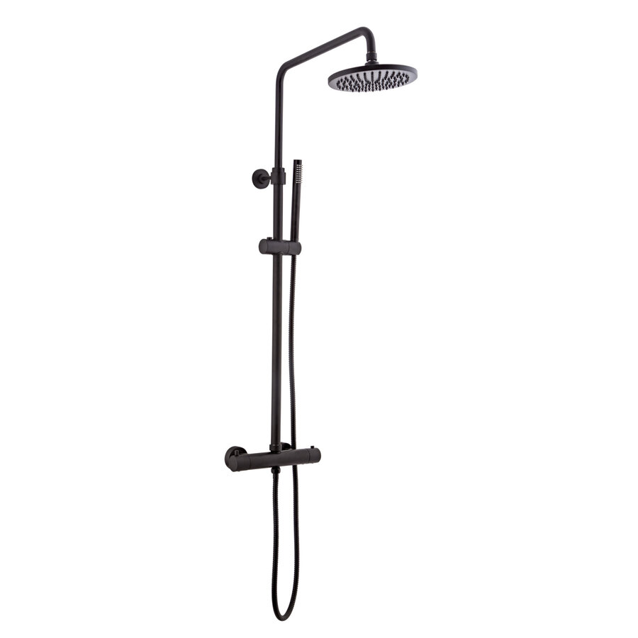 Regendoucheset Opbouw Sanilux Blair Thermostatisch Douchekop 25 cm Mat Zwart