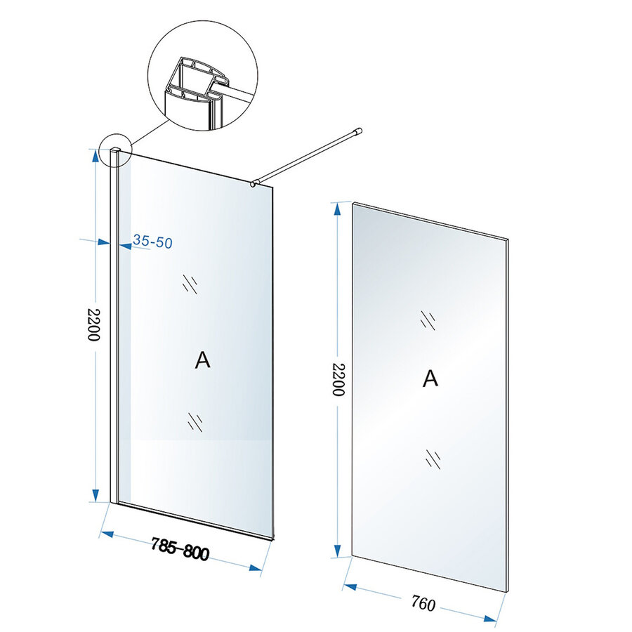 Inloopdouche BWS Loek 80x220 Cm 8 Mm Nano Coating Helder Glas Chroom