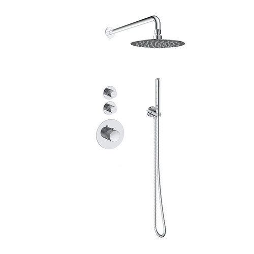 Doucheset Inbouw Deluxe Sanilux Giles Met Box Thermostaat Douchekop 25 cm Rond Geribbelde Knop Chroom 