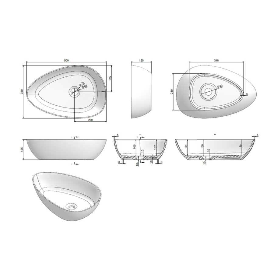 Waskom Luca Sanitair Tate 50x33x12,5 cm Solid Surface Mat Wit