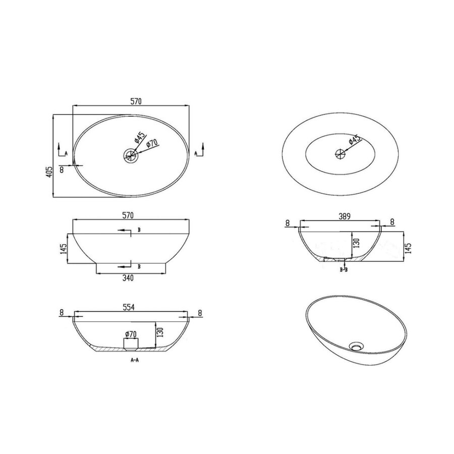 Waskom Luca Sanitair Tate 57,5x41x14,2 cm Solid Surface Castagno