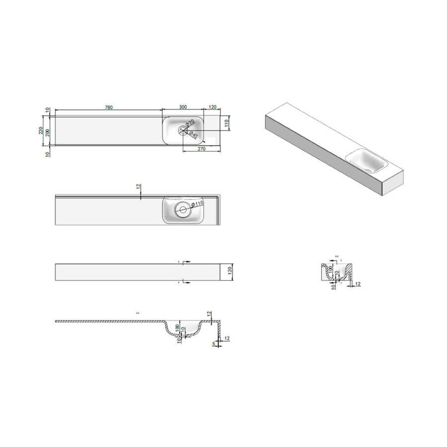 Fontein Luca Sanitair Lea 120x22x12 cm Solid Surface Rechts Zonder Kraangat Mat Antraciet