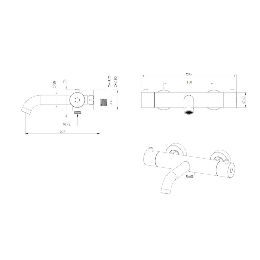 Badthermostaat Best Design Ore Opbouw HOH 15 cm Rond RVS