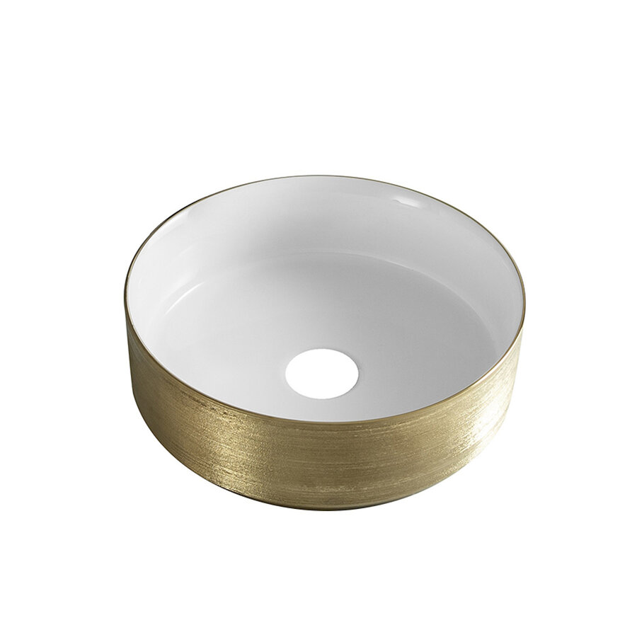 Waskom BWS Dink 36x36 Cm Rond Geborsteld Goud / Glans Wit