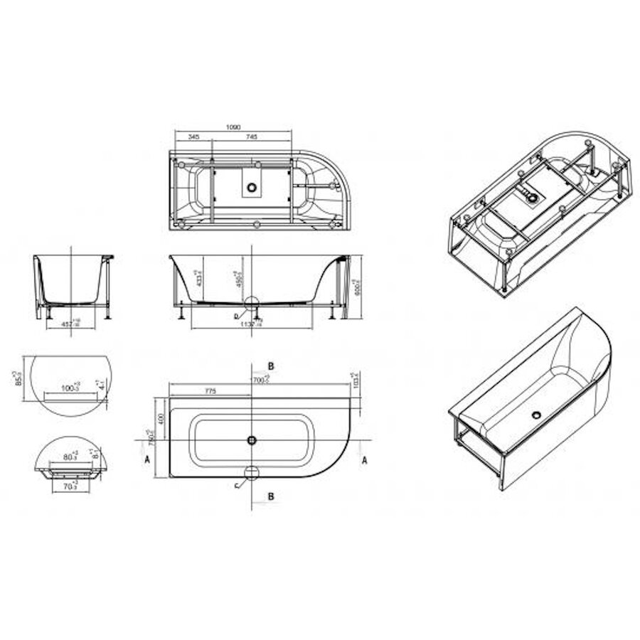 Hoekbad Wiesbaden Zenn Links 170x75 Cm Met Waste Wit