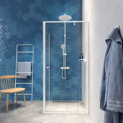 Draaideur Met Zijwand Sealskin Contour 100x100x200 cm Helder Glas 6 mm Mat Wit 