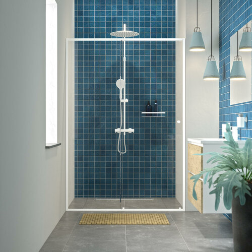 Schuifdeur Voor Nis Sealskin Contour 120x200 cm 6 mm Helder Glas Mat Wit 