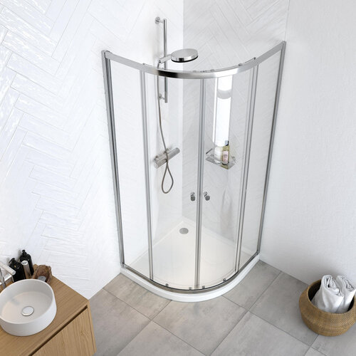 Douchecabine Sealskin Hooked Vierdelig Kwartrond met Schuifdeuren 90x90x200 cm 6 mm Helder Glas Zilver 