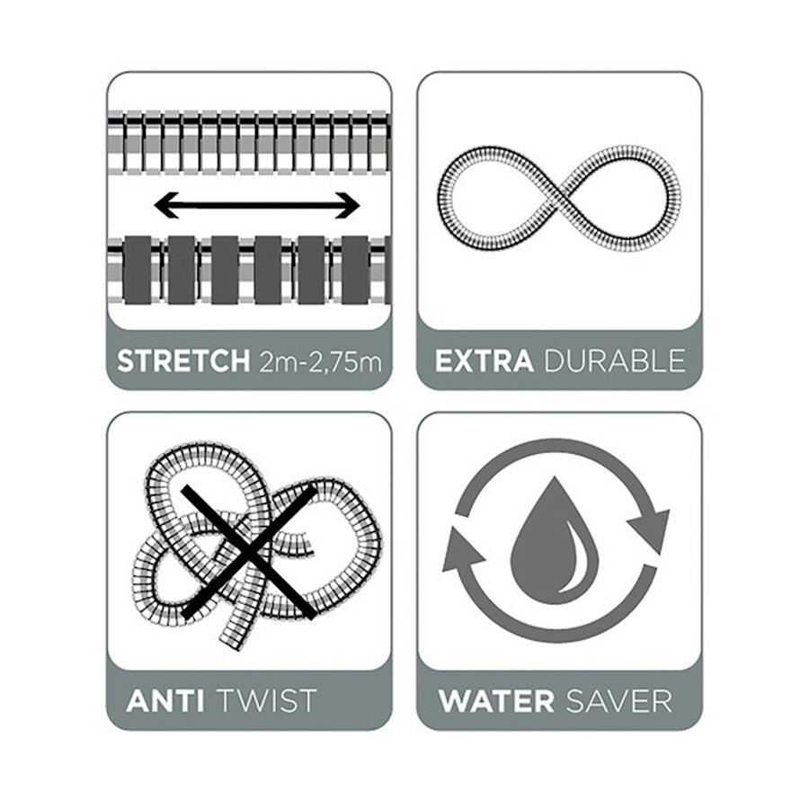 Doucheslang Tiger Excellence Uitrekbaar 200-275 cm RVS Geborsteld