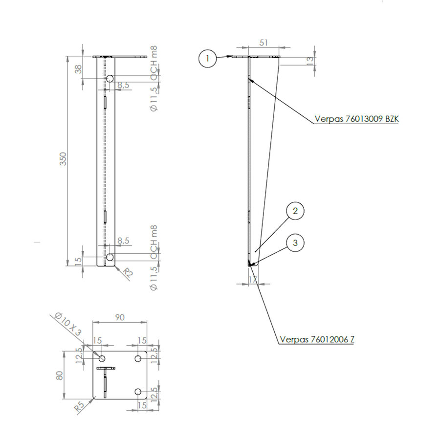 Steunenset Gecoat tbv Palermo 60 cm Zwart